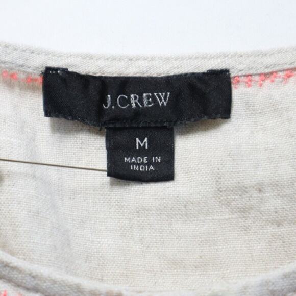 J Crew Size M Embroidered Linen Flutter Sleeve Top Cream Pink Orange - Picture 8 of 9